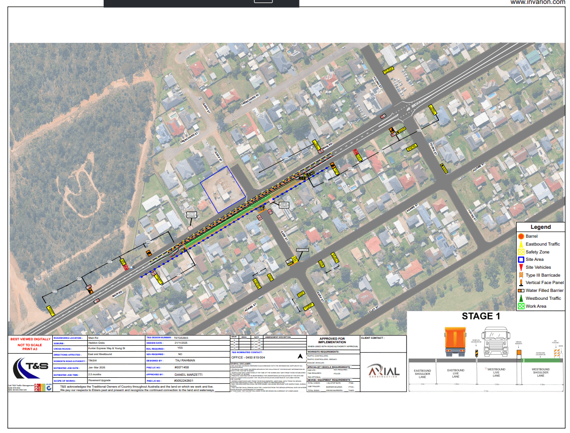 Westbound Shoulder Closure - Heddon Greta